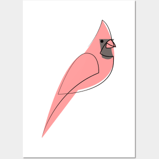 One line Red cardinal Posters and Art